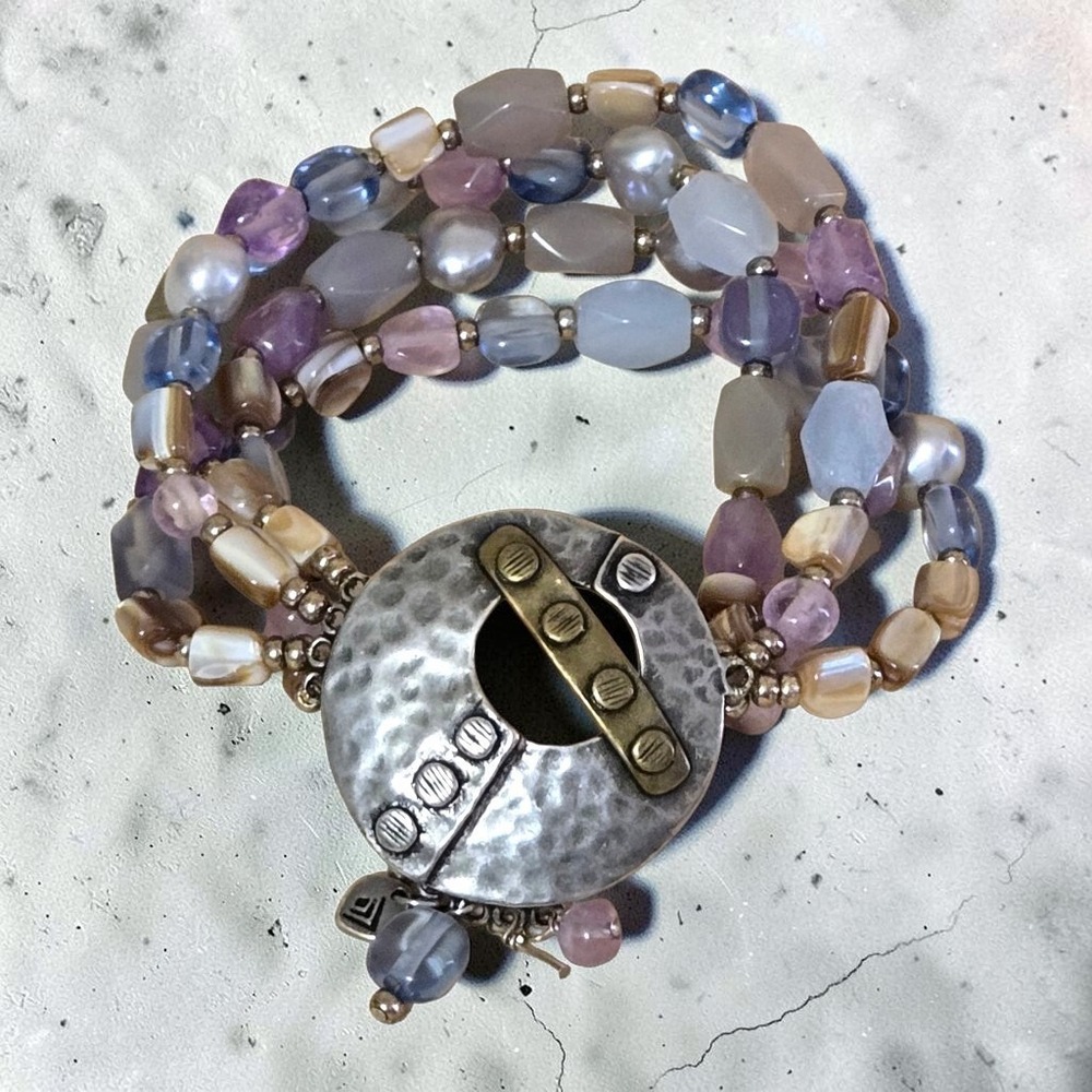 Silpada B2223 Stonecrafter's Stretch Bracelet Sterling Silver Amethyst Pearl